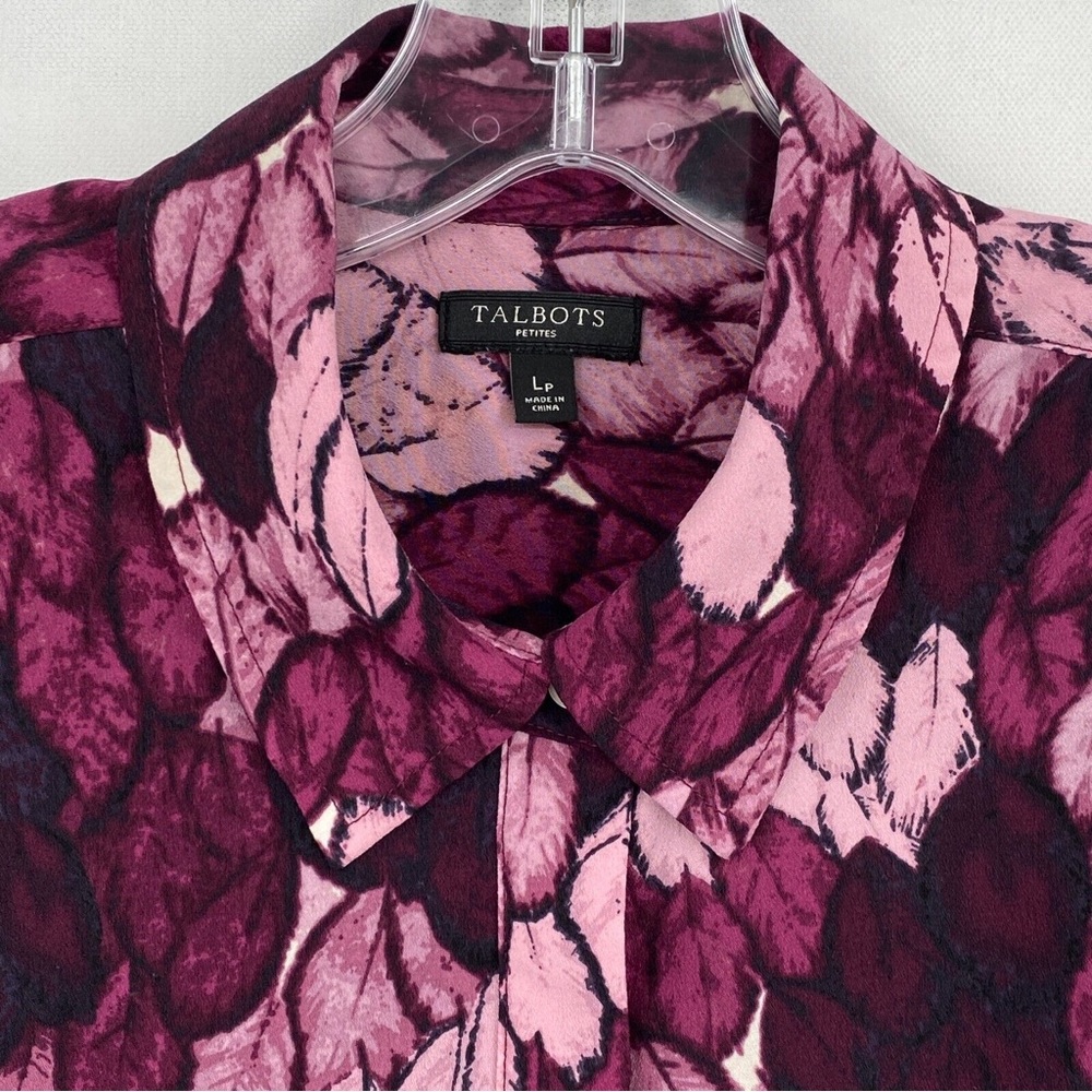 Talbots Petites Size PL Shirt Purple Pink Floral Long Sleeve Button Up Chiffon - Picture 3 of 7